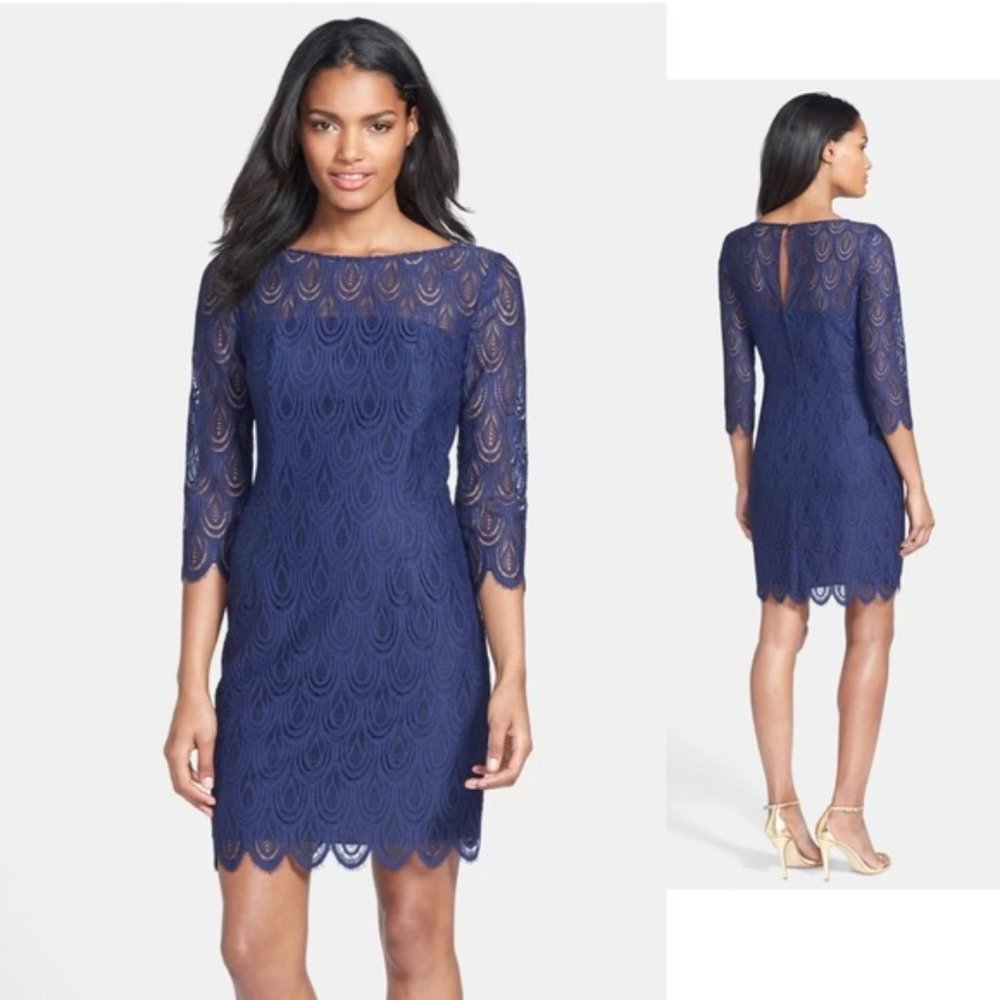 Lilly Pulitzer Navy Blue Hera Lace Classy Cocktail Dress Size 2